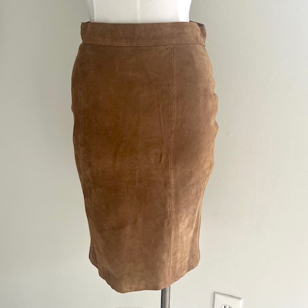 Leather by Gianni Vintage Brown Suede Leather Pencil Skirt